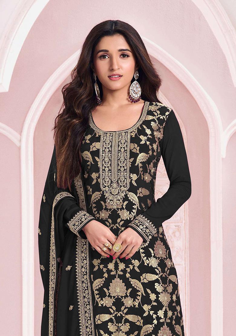 Black Embroidered Jacquard Salwar Kameez