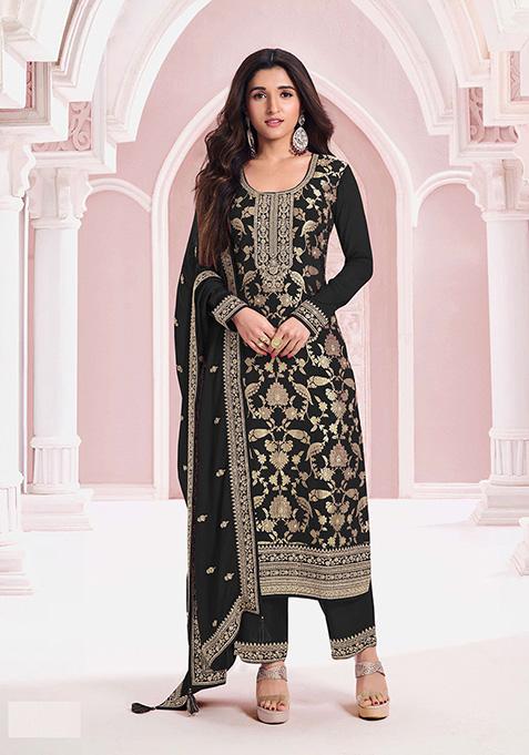 Black Embroidered Jacquard Salwar Kameez