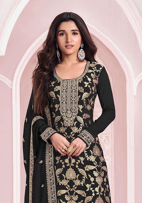 Black Embroidered Jacquard Salwar Kameez