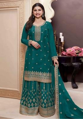 Green Embroidered Silk Palazzo Set