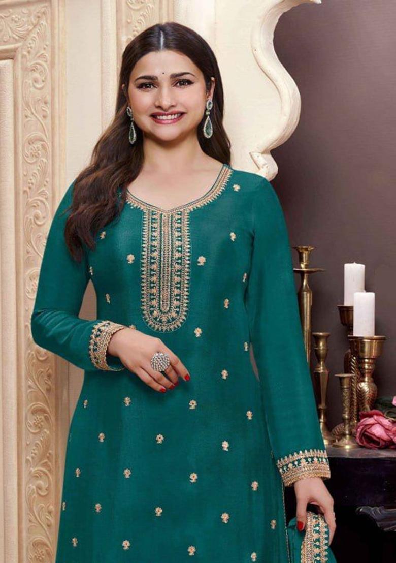 Green Embroidered Silk Palazzo Set