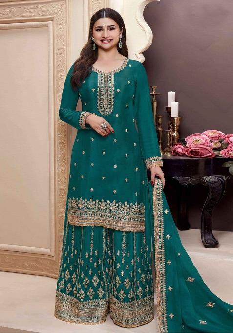 Green Embroidered Silk Palazzo Set