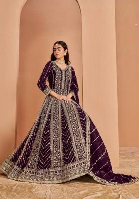 Wine Embroidered Georgette Anarkali Set