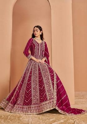 Dark Pink Embroidered Georgette Anarkali Set