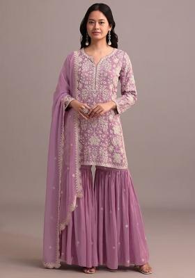 Lavender Embroidered Georgette Sharara Set