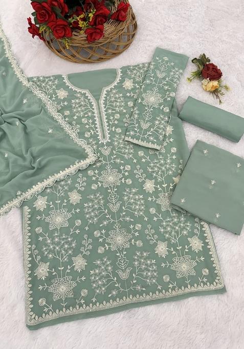 Green Embroidered Georgette Sharara Set