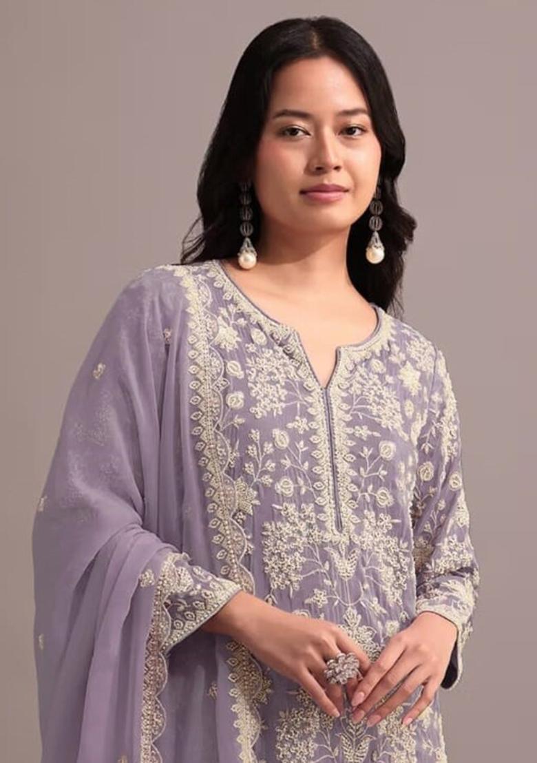 Purple Embroidered Georgette Sharara Set