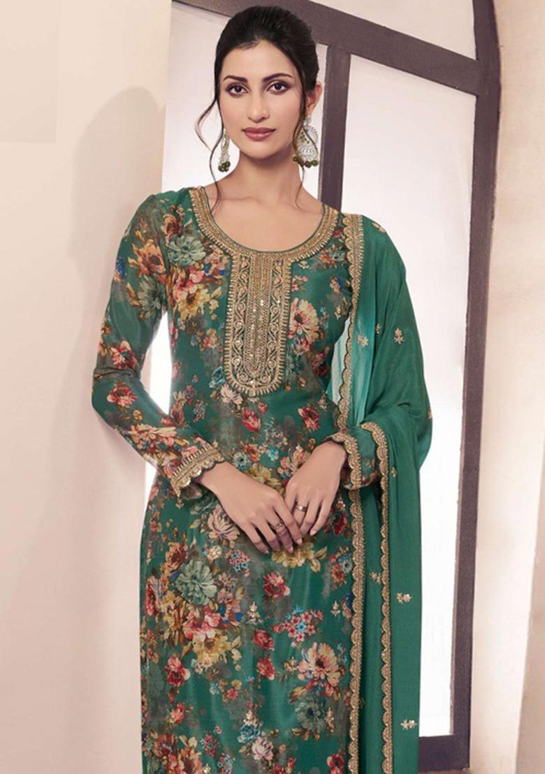 Magenta Embroidered Silk Salwar Kameez