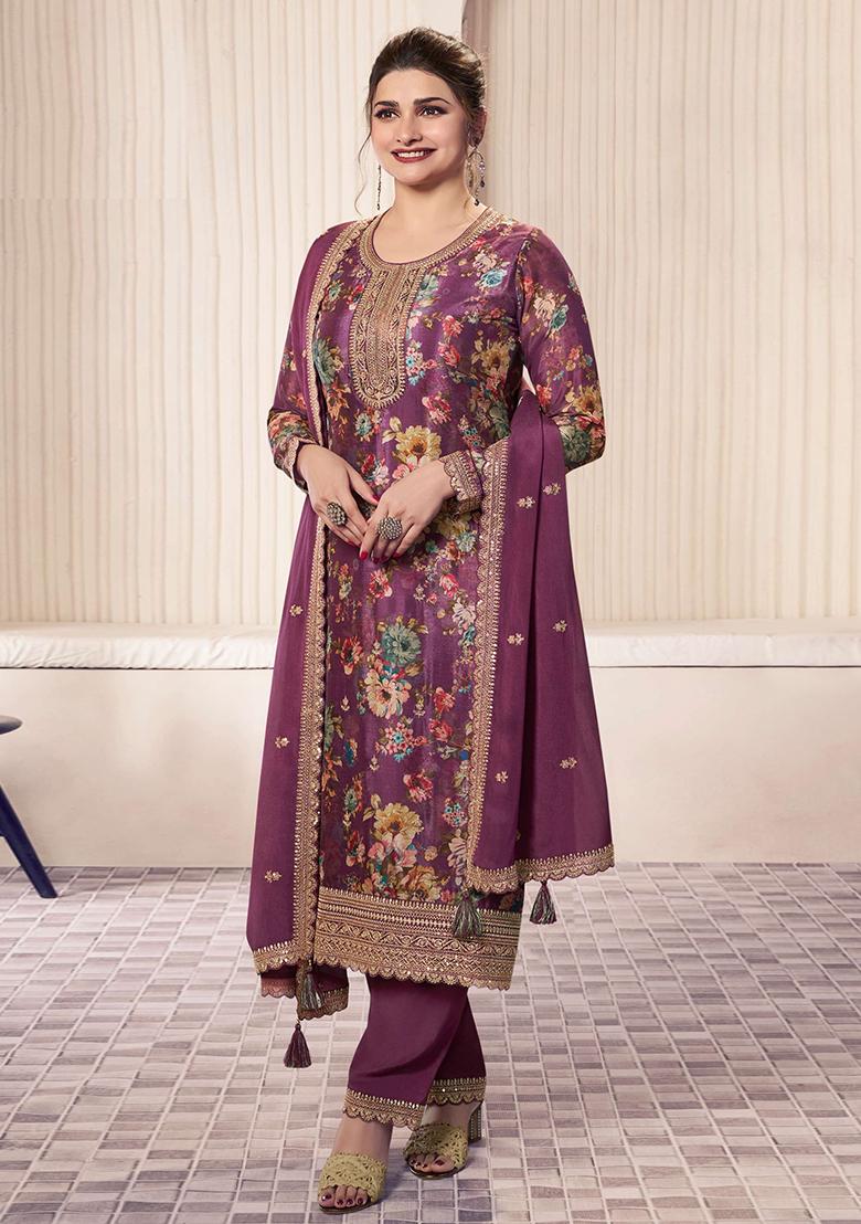Magenta Embroidered Silk Salwar Kameez