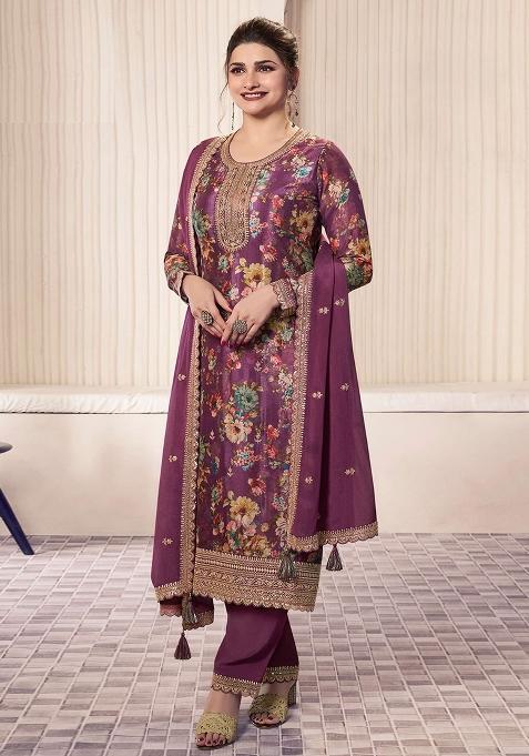 Magenta Embroidered Silk Salwar Kameez