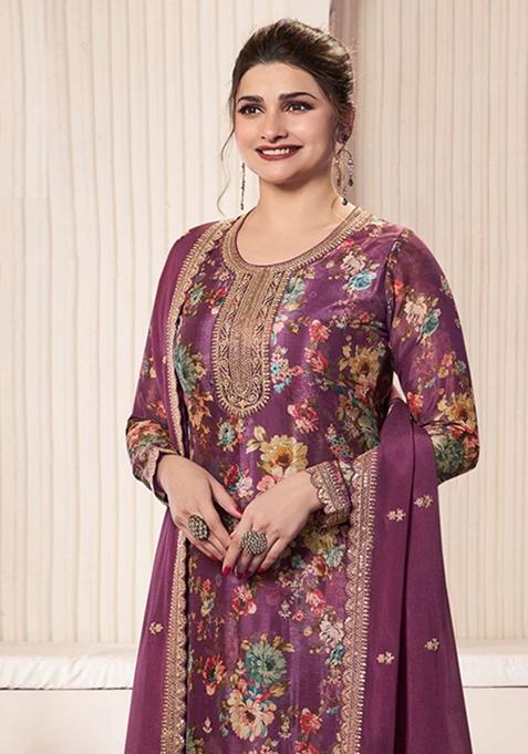 Magenta Embroidered Silk Salwar Kameez