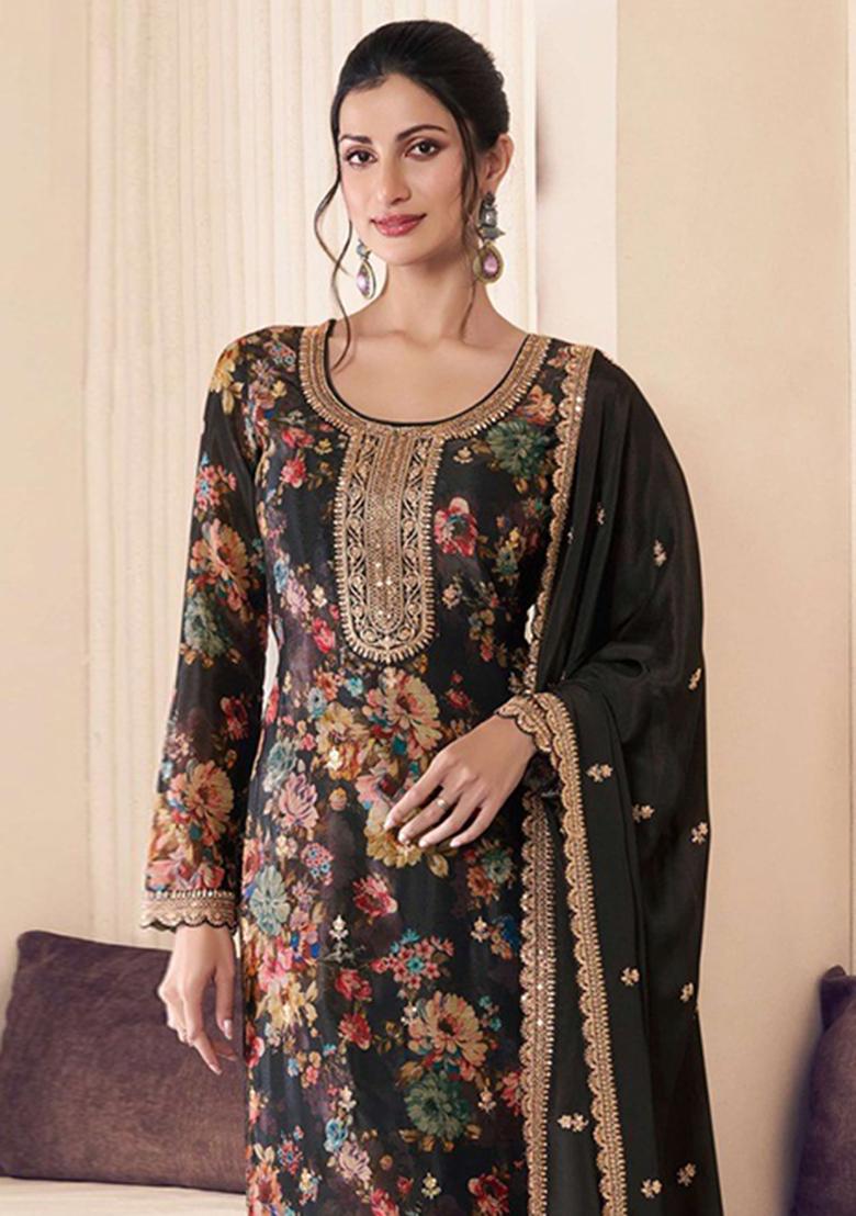 Blue Embroidered Silk Salwar Kameez