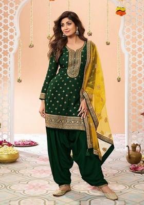Green Embroidered Jacquard Salwar Kameez