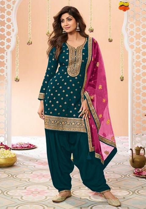 Blue Embroidered Jacquard Salwar Kameez