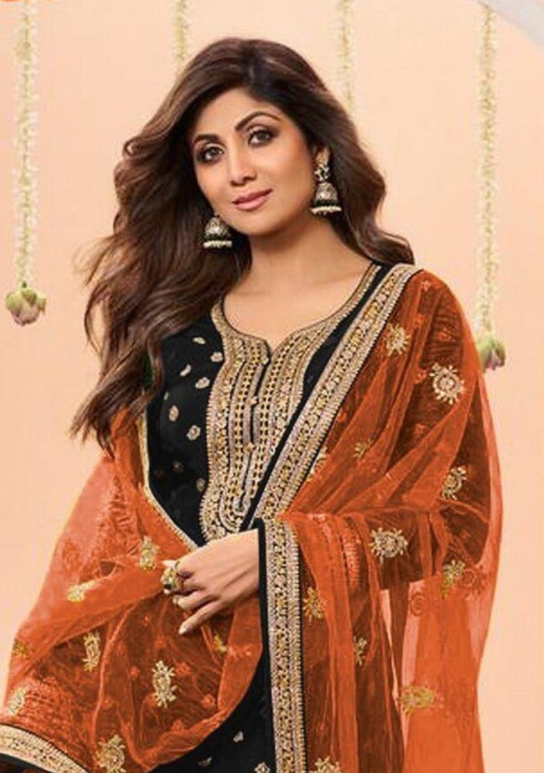 Black Embroidered Jacquard Salwar Kameez