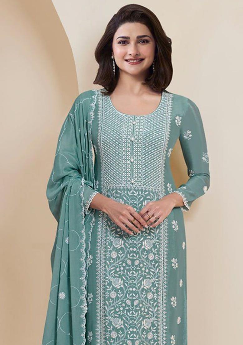 Blue Embroidered Georgette Salwar Kameez