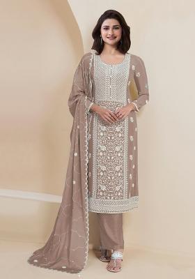 Beige Embroidered Georgette Salwar Kameez