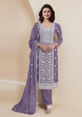 Purple Embroidered Georgette Salwar Kameez