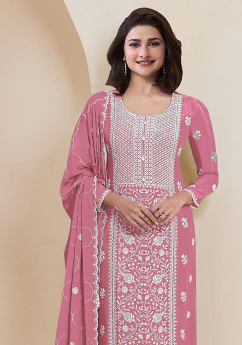 Pink Embroidered Georgette Salwar Kameez