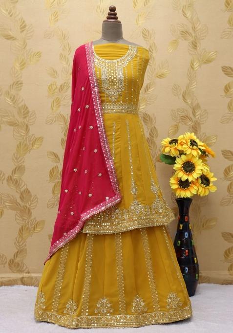 Contemporary Yellow Georgette 2-Piece Set Embroidered Co-ord for Women main image 1