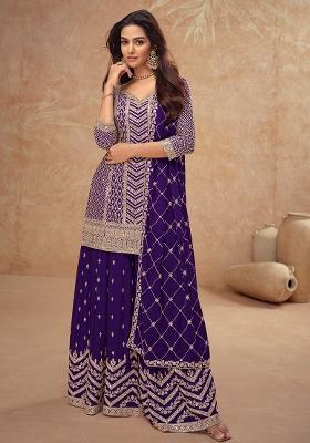Indigo Blue Embroidered Silk Palazzo Set