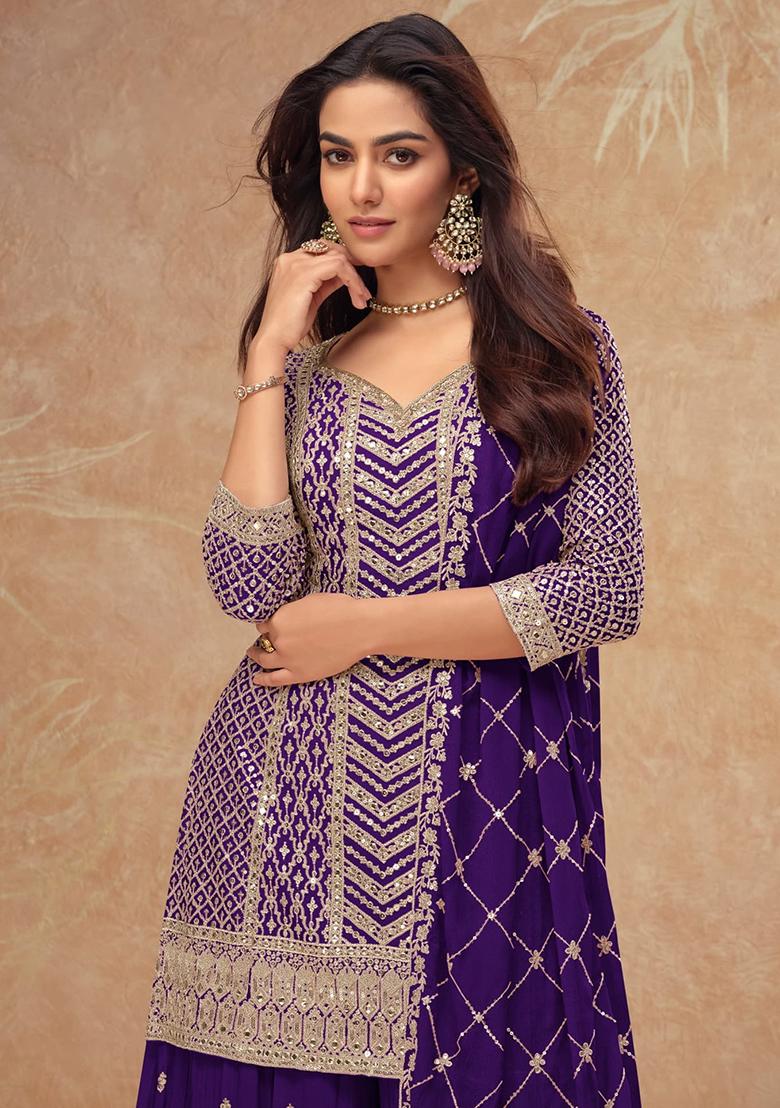 Indigo Blue Embroidered Silk Palazzo Set