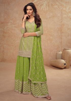 Green Embroidered Silk Palazzo Set