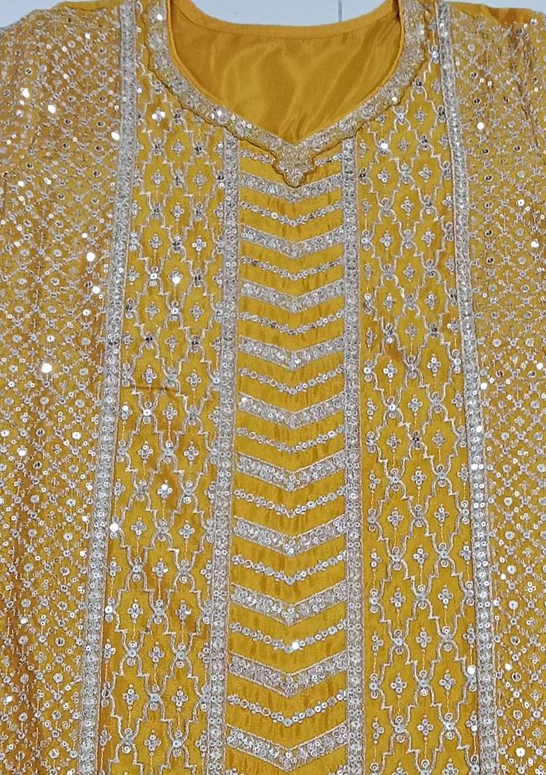 Yellow Embroidered Silk Palazzo Set - Indya