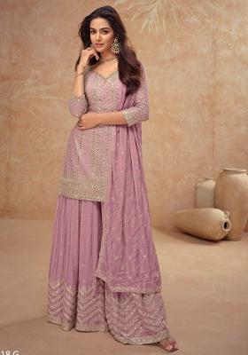 Lavender Embroidered Silk Palazzo Set