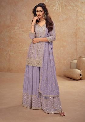 Purple Embroidered Silk Palazzo Set