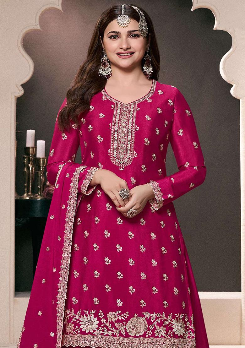 Pink Embroidered Silk Sharara Set