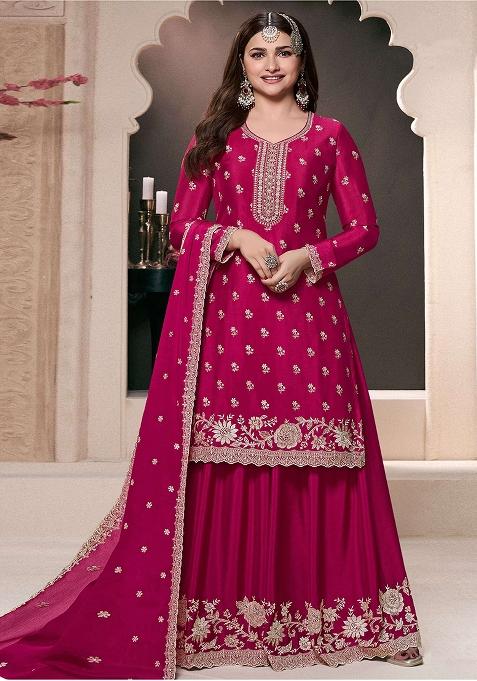 Pink Embroidered Silk Sharara Set