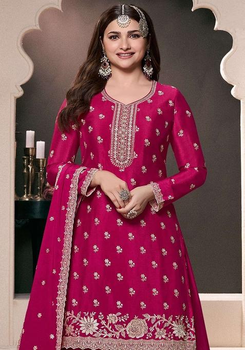 Pink Embroidered Silk Sharara Set