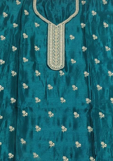 Teal Blue Embroidered Silk Sharara Set