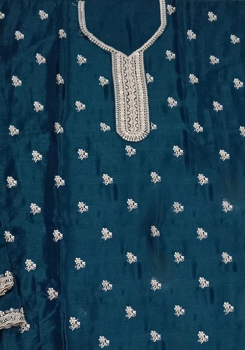 Blue Embroidered Silk Sharara Set