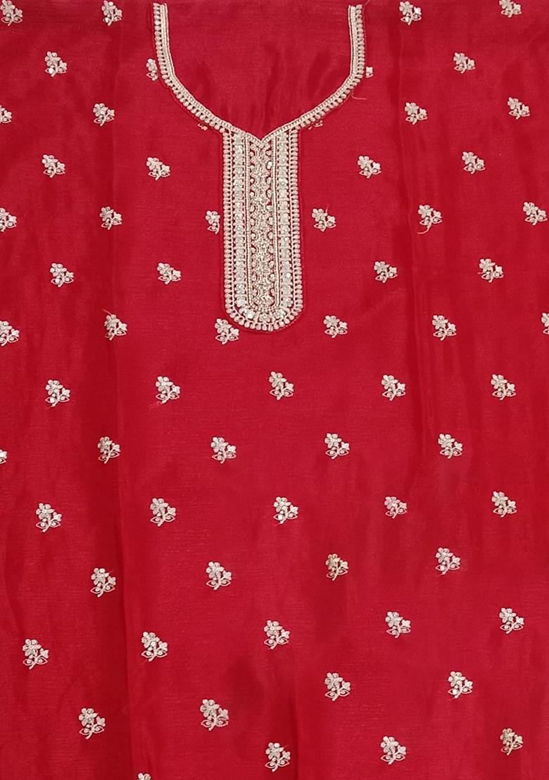 Red Embroidered Silk Sharara Set