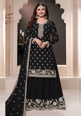 Black Embroidered Art Silk Palazzo Set With Dupatta