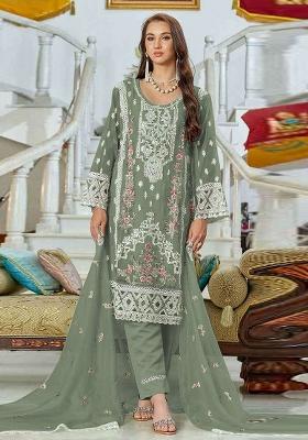 Green Embroidererd Georgette Salwar Kameez With Dupatta