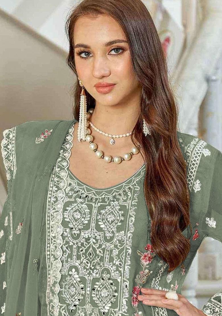 Green Embroidererd Georgette Salwar Kameez With Dupatta