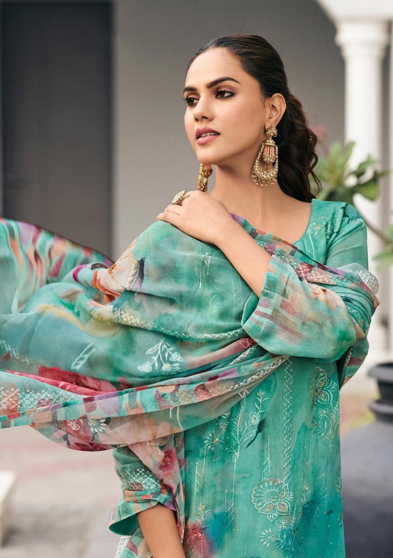 Sea Green Embroidererd Georgette Salwar Kameez With Dupatta