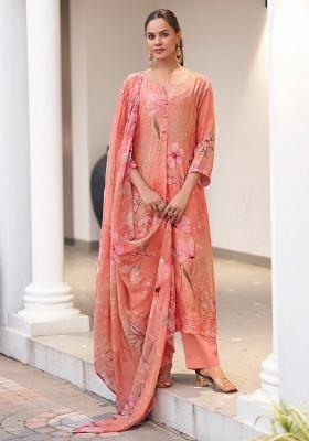 Peach Embroidererd Georgette Salwar Kameez With Dupatta