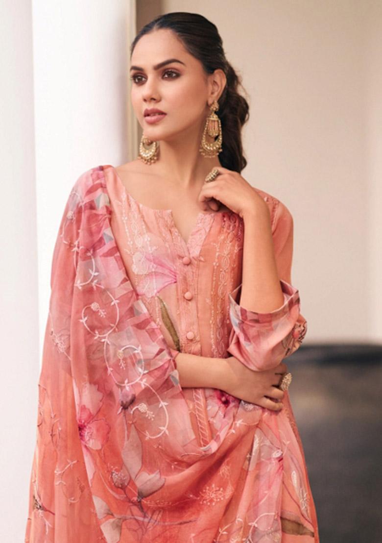 Peach Embroidererd Georgette Salwar Kameez With Dupatta