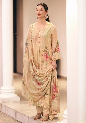 Beige Embroidererd Georgette Salwar Kameez With Dupatta