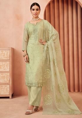 Pista Green Embroidererd Organza Salwar Kameez With Dupatta