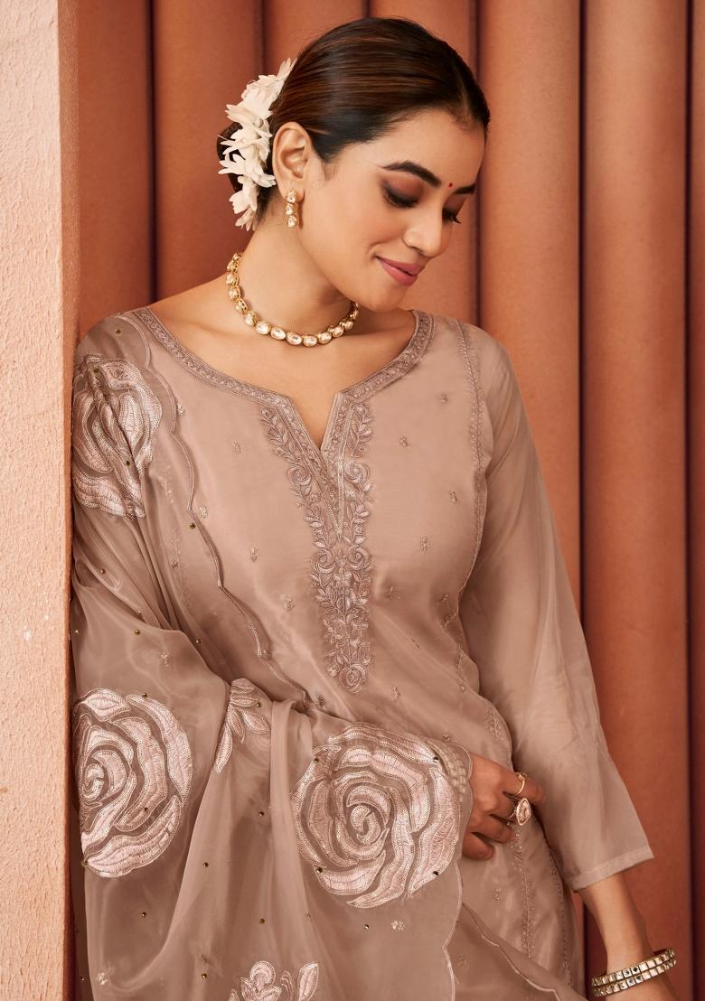 Pink Embroidererd Organza Salwar Kameez With Dupatta