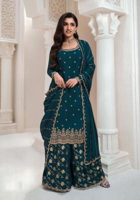 Rama Green Embroidererd Chinon Sharara Set With Dupatta