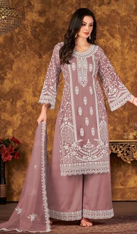Dusty Pink Embroidered Net Salwar Kameez With Dupatta