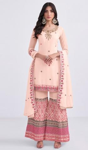 Peach Embroidered Georgette Salwar Kameez With Dupatta