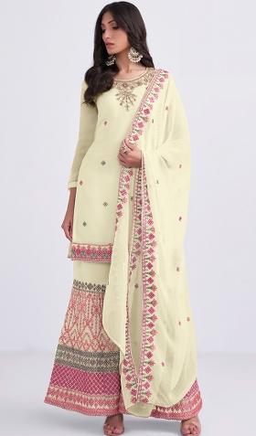 Yellow Embroidered Georgette Salwar Kameez With Dupatta