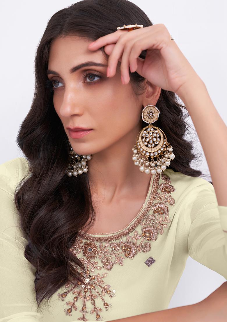 Yellow Embroidered Georgette Salwar Kameez With Dupatta